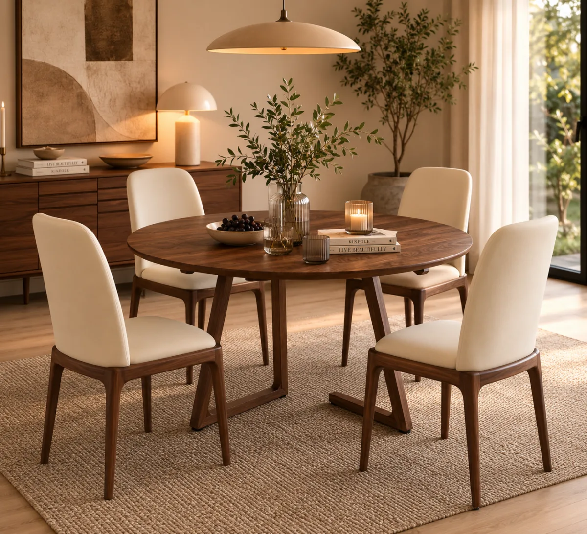 Scaun dining Selene Walnut & Cream piele ecologică - imagine 3