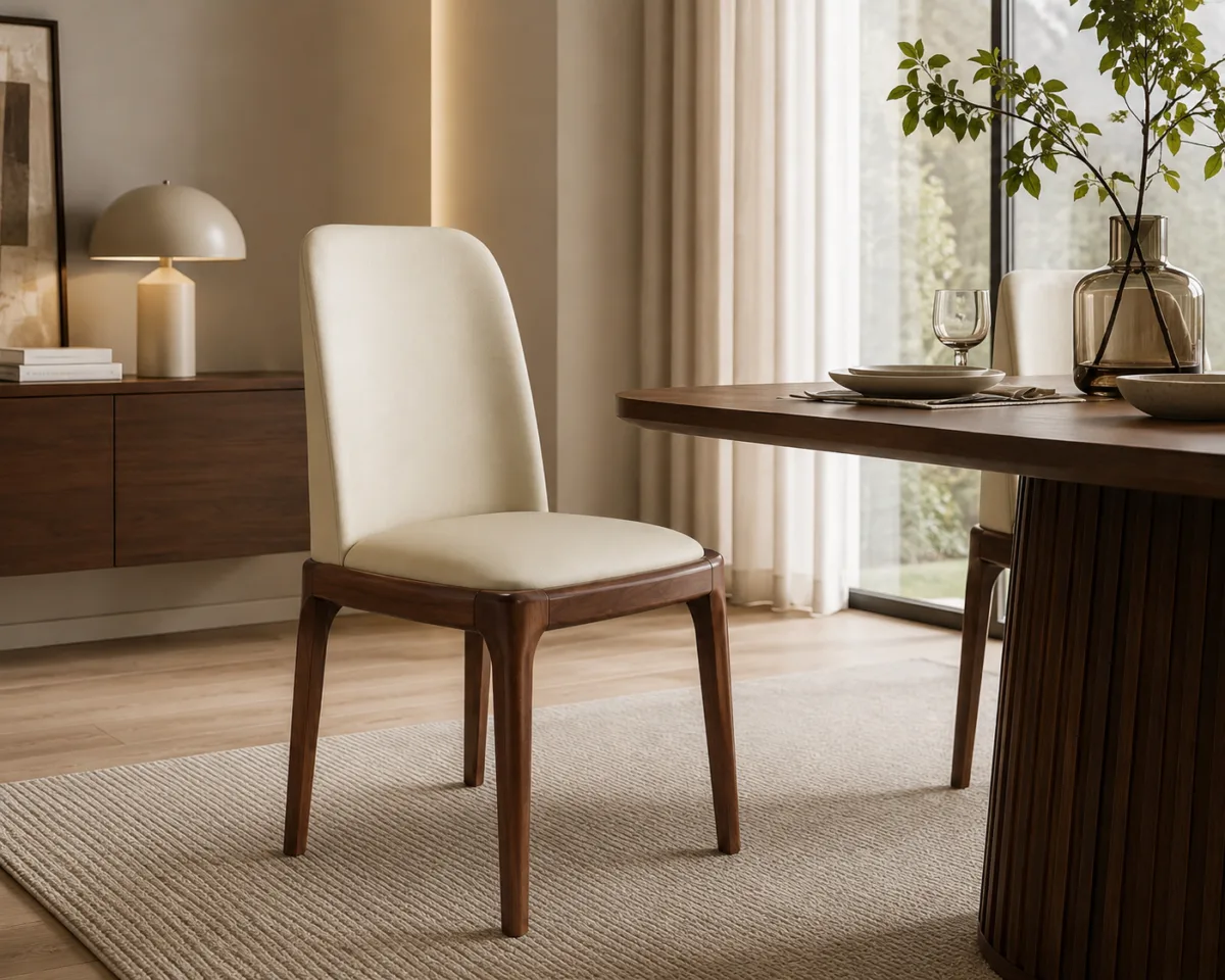 Scaun dining Selene Walnut & Cream piele ecologică - imagine 2