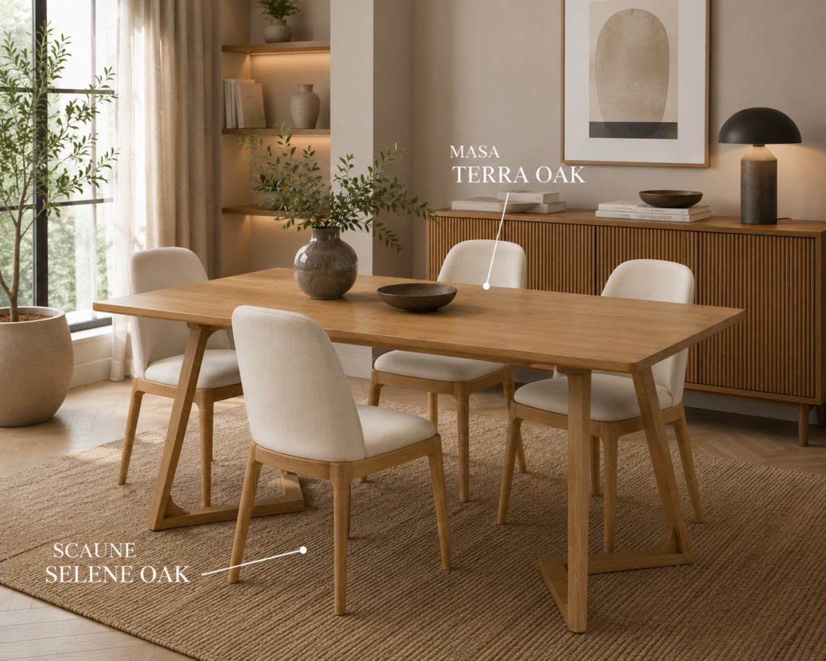 Scaun dining Selene OAK & Cream piele ecologică - imagine 5