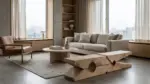 Imagine lifestyle pentru Banchetă din lemn masiv 150x30x40cm, într-un interior modern.