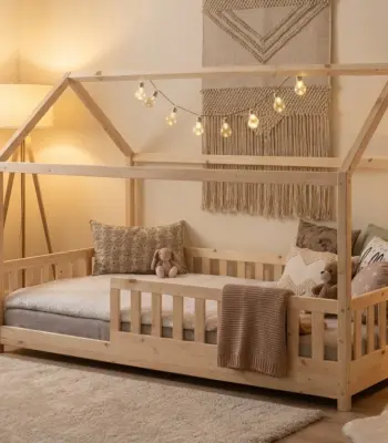 Imagine lifestyle pentru Pat copii tip Montessori 200x90 cm Oak, într-un interior modern.