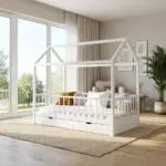Imagine lifestyle pentru Pat copii tip Montessori cu spațiu de depozitare 200x90 cm Alb, într-un interior modern.