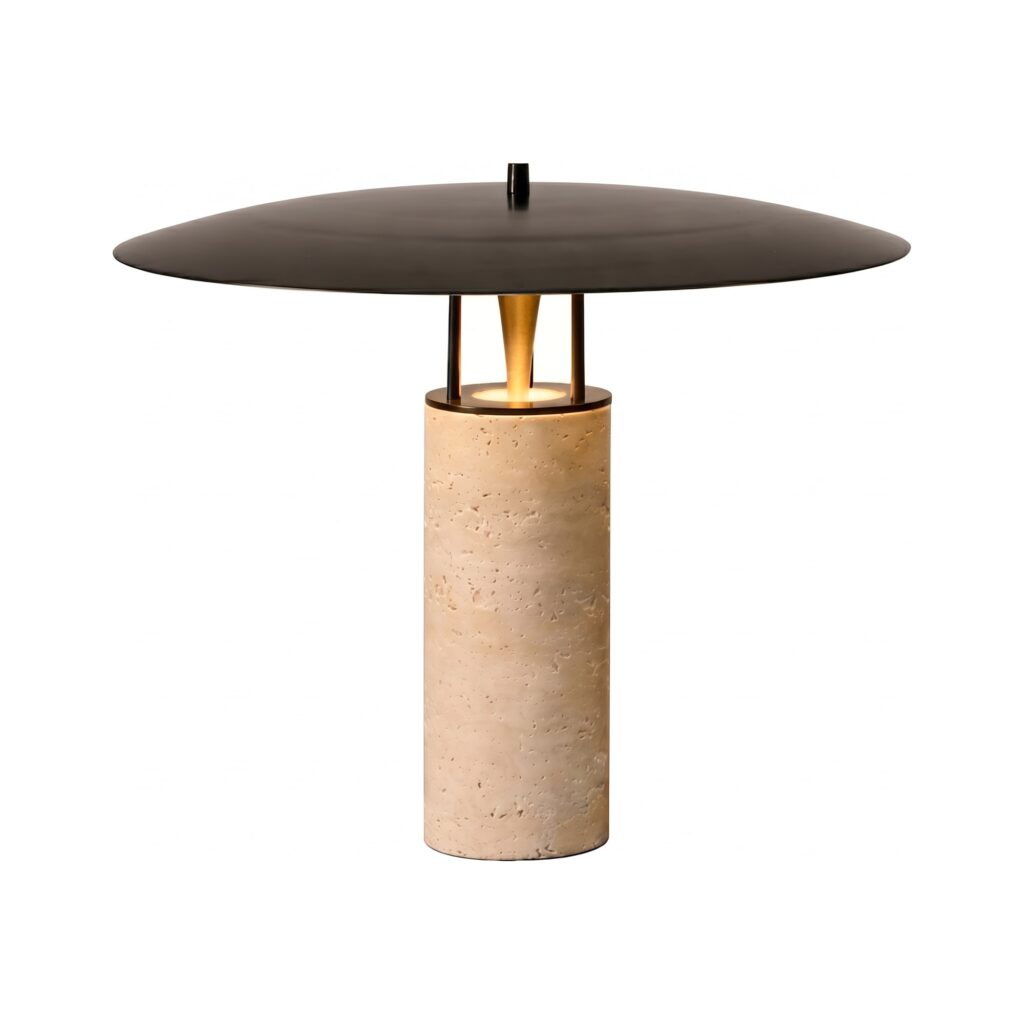 Lampă de masă modernă din travertin cu abajur metalic 42 x 33 cm - Homuse