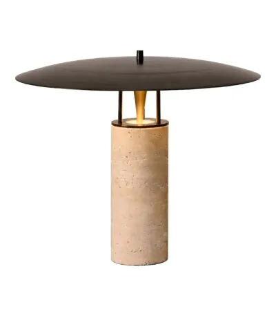 Lampă de masă modernă din travertin cu abajur metalic 42 x 33 cm - Homuse