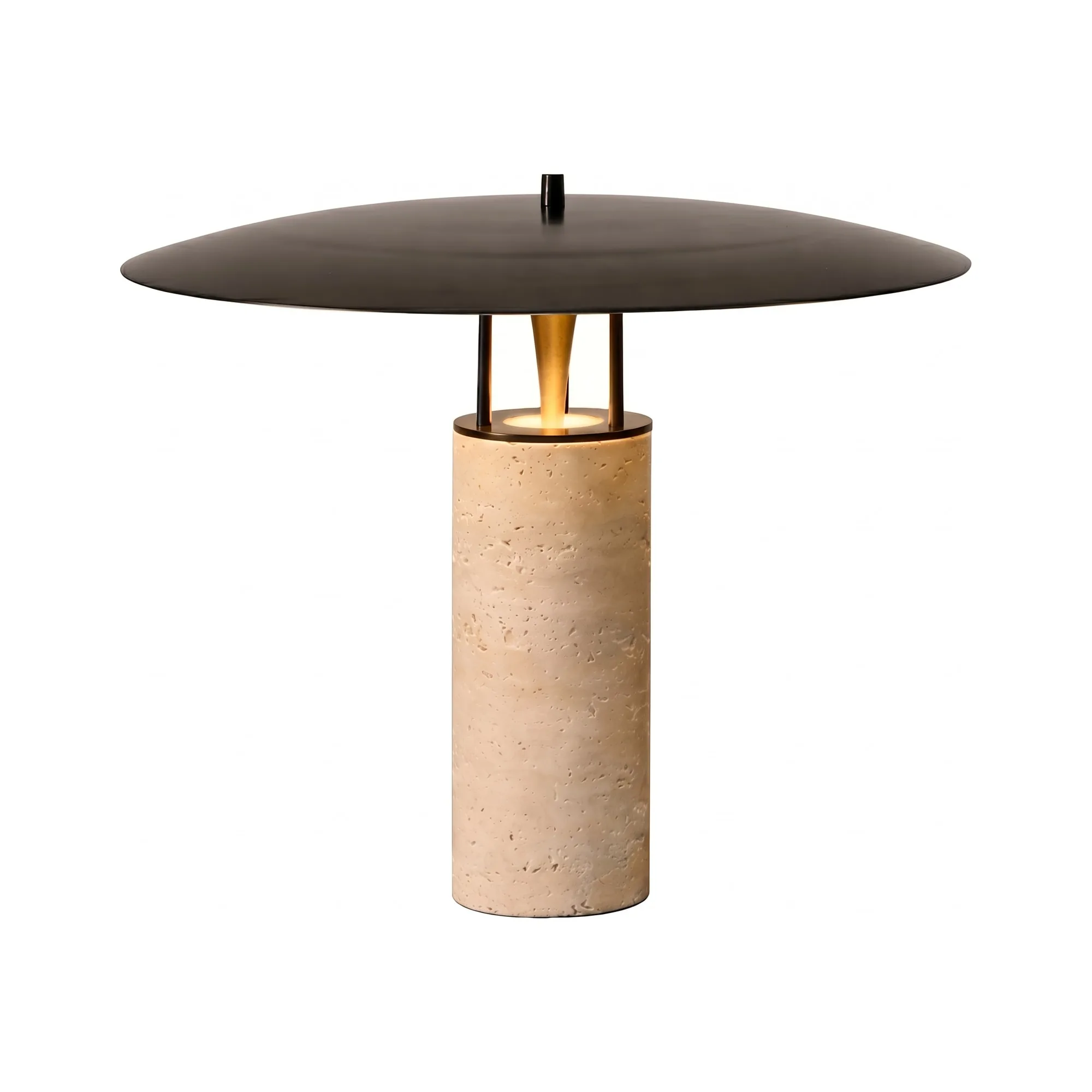 Lampă de masă modernă din travertin cu abajur metalic 42 x 33 cm - Homuse
