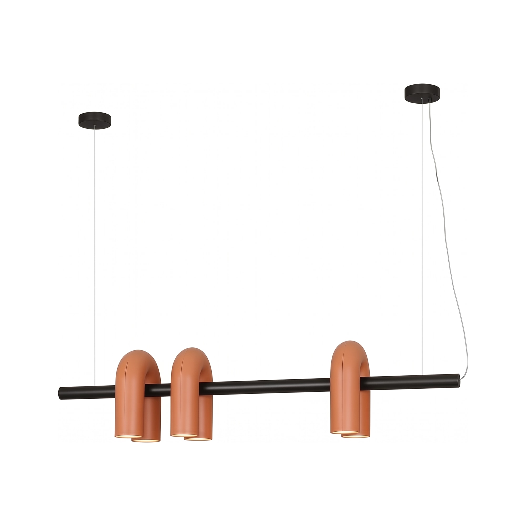 Lampă suspendată liniară cu trei surse – design contemporan, negru si teracotă 120cm - Homuse Lampă suspendată liniară cu trei surse – design contemporan, negru si teracotă 120cm - Homuse