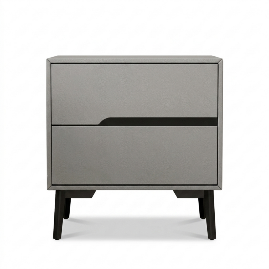 Noptieră modernă cu piele ecologică și picioare metalice Roma Grey - Homuse