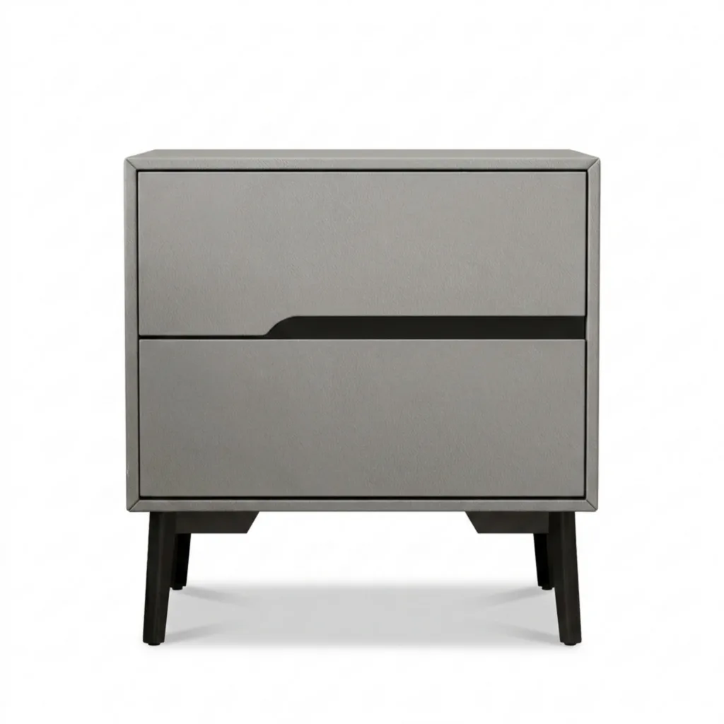 Noptieră modernă cu piele ecologică și picioare metalice Roma Grey - Homuse
