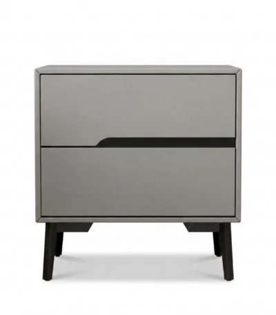 Noptieră modernă cu piele ecologică și picioare metalice Roma Grey - Homuse
