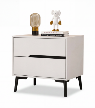 Noptieră modernă cu piele ecologică și picioare metalice Roma White - Homuse