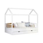 Pat copii tip Montessori cu spațiu de depozitare 200×90 cm Alb - Homuse