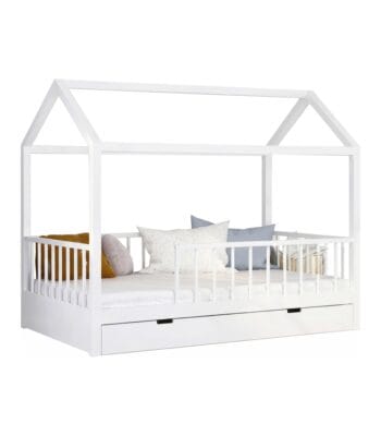 Pat copii tip Montessori cu spațiu de depozitare 200×90 cm Alb - Homuse