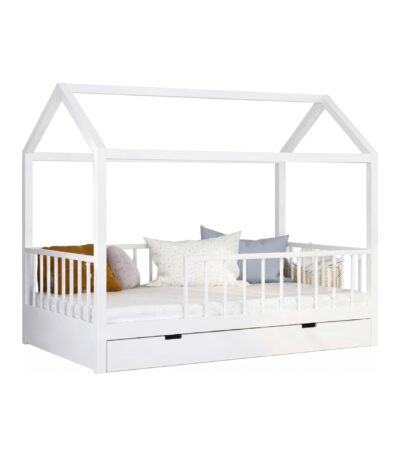 Pat copii tip Montessori cu spațiu de depozitare 200×90 cm Alb - Homuse