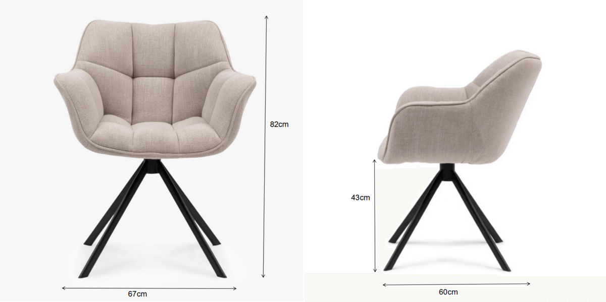 Scaun tapițat Beige cu bază metalică neagră - imagine 7