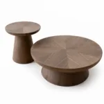 Set Masuțe de Cafea Japandi, 2 Piese diametru 80 cm si 50 cm, Finisaj Nuc