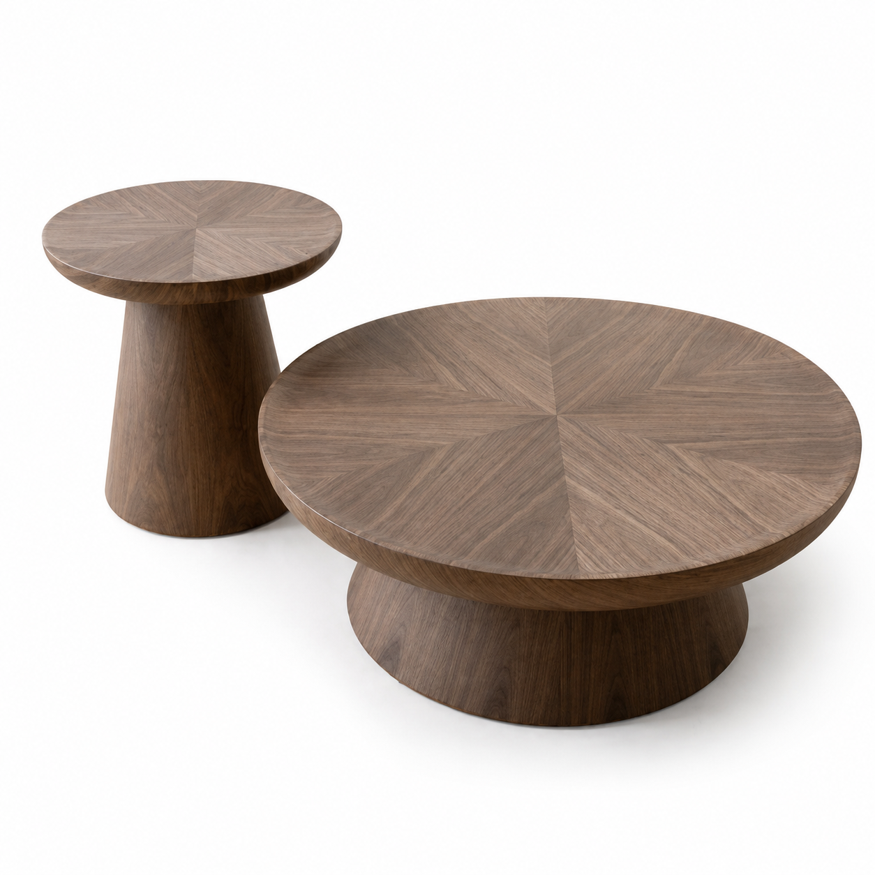 Set Masuțe de Cafea Japandi, 2 Piese diametru 80 cm si 50 cm, Finisaj Nuc