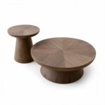 Set Masuțe de Cafea Japandi, 2 Piese diametru 80 cm si 50 cm, Finisaj Nuc